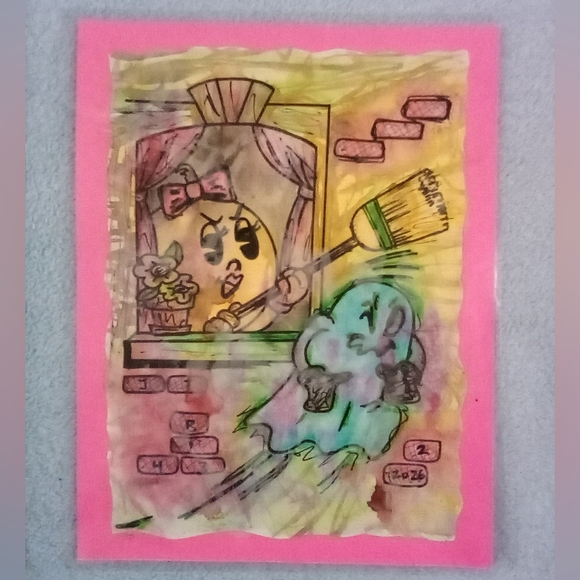 🎨Mrs. Pacman Ghost Watercolor Painting Art🖼